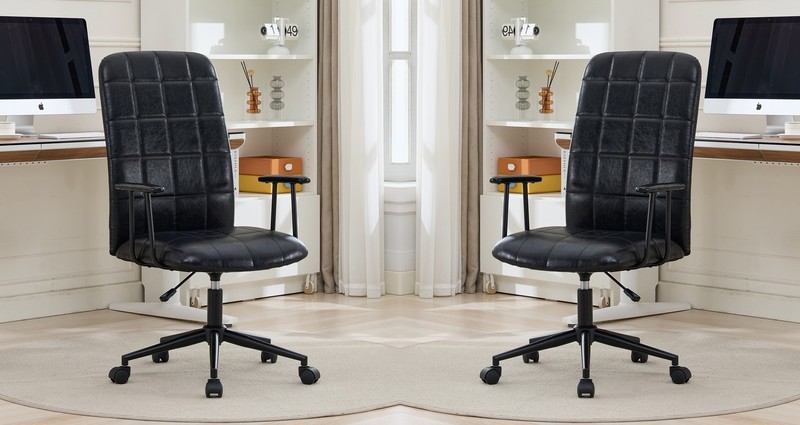 2pcs Home Office Chair High Back PU Faux Leather Computer Swivel Seat Armrest