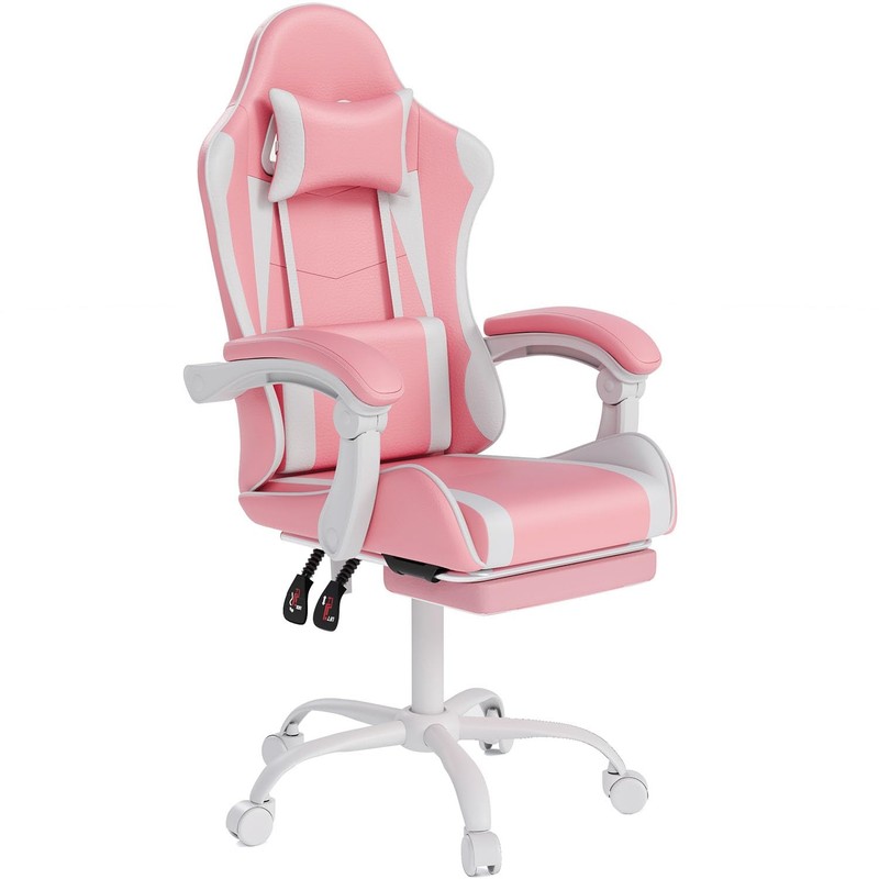 Pink Gaming Computer Chair With Footrest And Lumbar Support Home Office Desk New