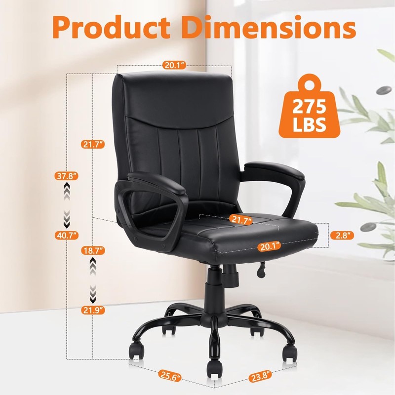 CLATINA Mid Back Leather Office Executive Chair with Lumbar Support and Padded gallery