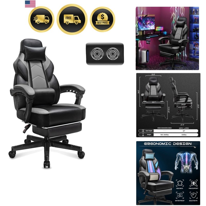 Gaming Chair for Adults Large Comfort Massage Lumbar Footrest Adjustable