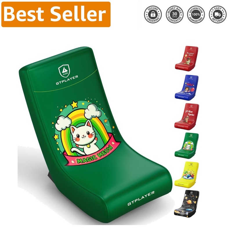 Comfortable Gaming Floor Rocker with Angle Limiter – Green Cat Pattern Seat