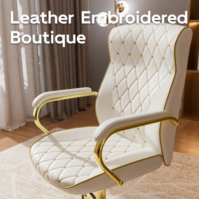 HomeZeer White and Gold Office Chair, Ergonomic High Back Executive Desk Chair w gallery