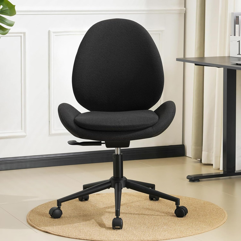 Chenille Armless Desk Chair with Wheels, Upholstered Home Office Chair with D...