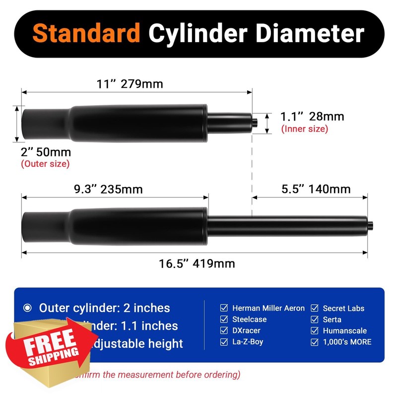Rythalix 5.5" Office Chair Cylinder, Heavy Duty 1000lbs Class 4 gallery
