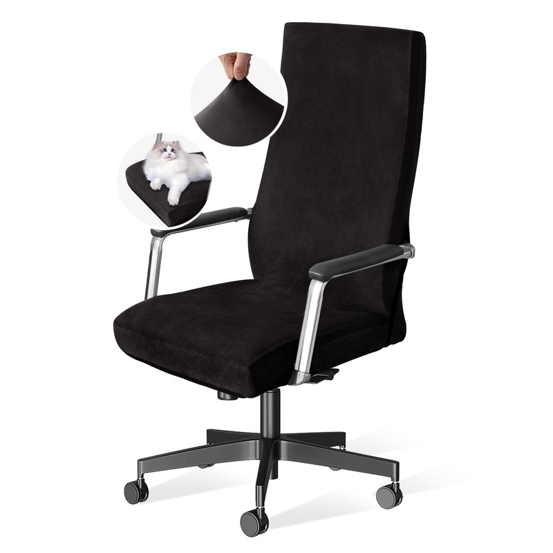 H.VERSAILTEX Velvet Home Office Chair Covers Stretchable Chair, Black