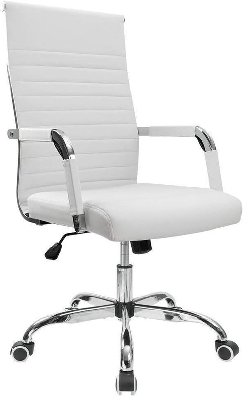 Ribbed Office Desk Chair Mid-Back PU Leather Executive Conference Task Chair US gallery