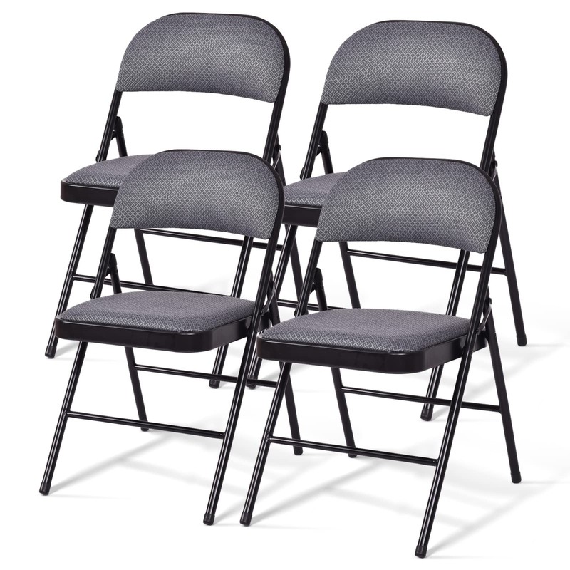 GOFLAME 4 Pack Folding Chairs, Fabric Dining Chair Set 4 Pack, Grey & Black