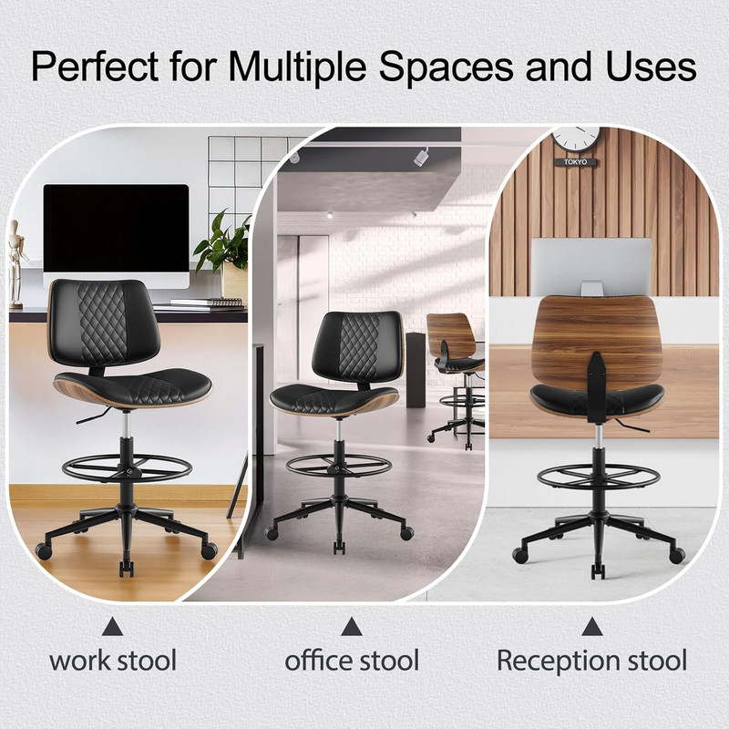 Adjustable Drafting Chair with Footrest, Modern Ergonomic Swivel Stool - Black gallery