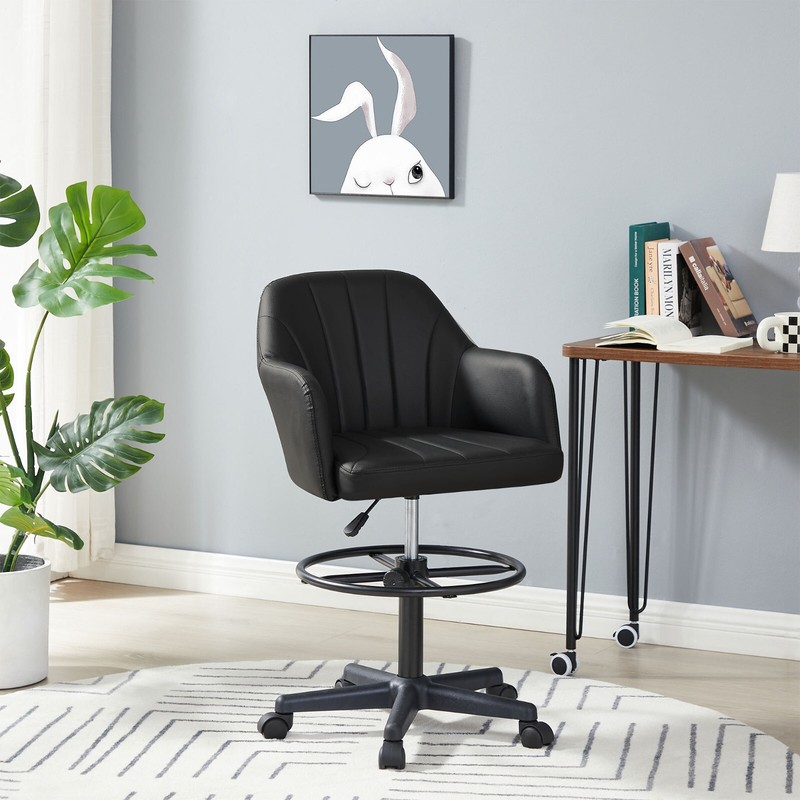 VECELO Home Office Chair Height-Adjustable Seat Swivel Stool with Back and Arm gallery