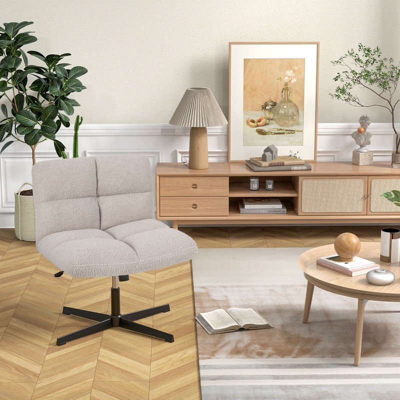 Armless Office Desk Chair Modern Swivel Vanity Chair with Wide Seat Grey gallery