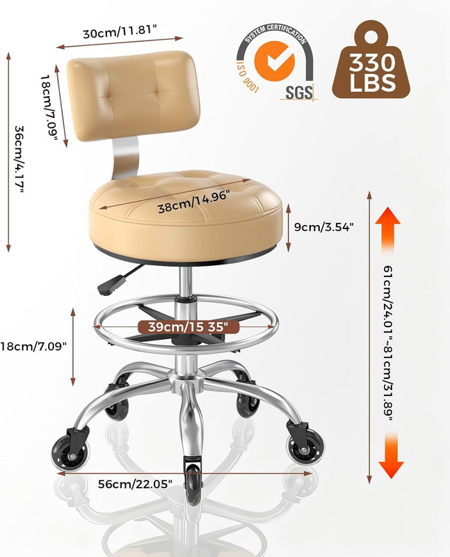 Office Drafting Chair with Footrest, Tall Height Adjustable Stool with Back Supp gallery