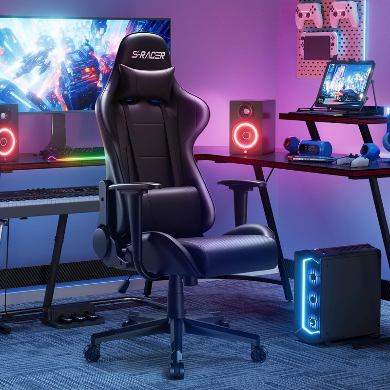 Furniwell Gaming Chair Racing Computer 33D x 25.5W x 45H in, Black gallery