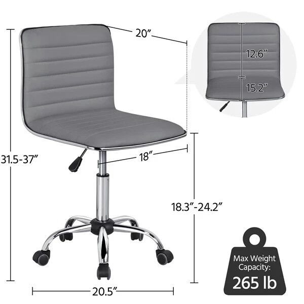 Armless Ribbed Office Chair Low Back Swivel Task Chair with Wheels for Desk gallery