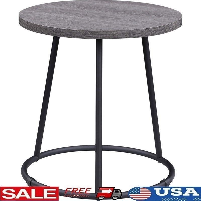 Round End Table Steel Base Durable Indoor Furniture Sturdy High Weight Capacity