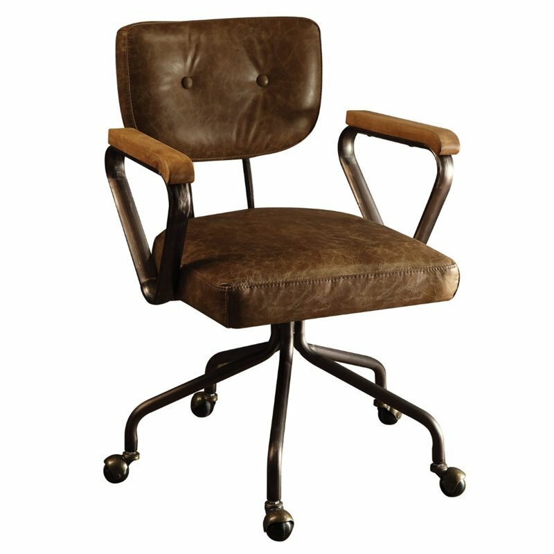 ACME Hallie Leather Swivel Office Chair in Vintage Brown