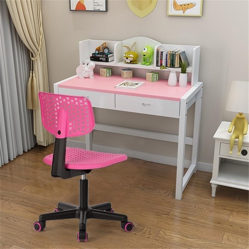 Pemberly Row Ergonomic Plastic Chair with Adjustable Height-Pink Backrest
