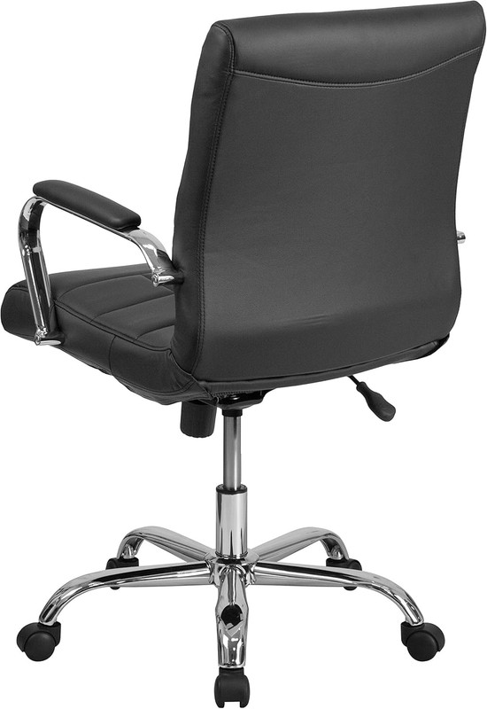 Stylish Black Vinyl Mid-Back Swivel Desk Chair with Adjustable Height and Armres gallery