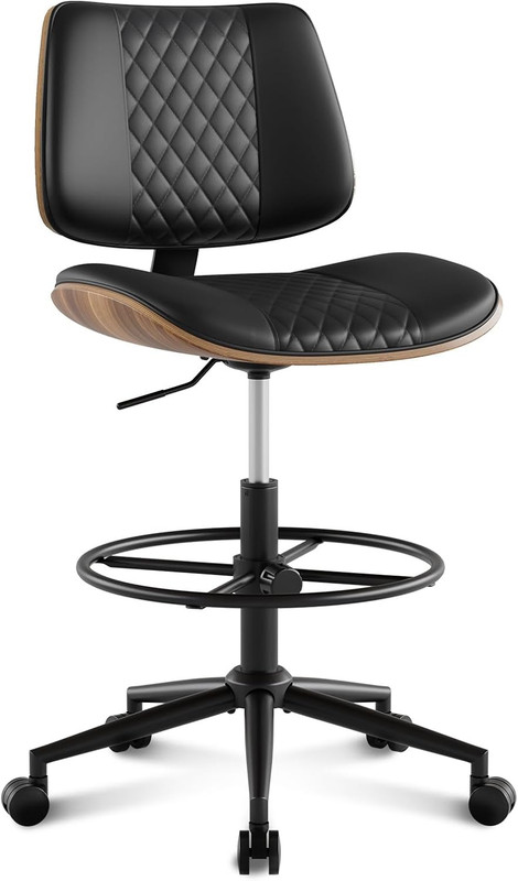 Adjustable Drafting Chair with Footrest, Modern Ergonomic Swivel Stool - Black gallery