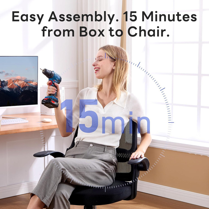 Amseatec Ergonomic Mesh Office Chair, Flip-Up Arms, Adjustable Height, Breathabl gallery