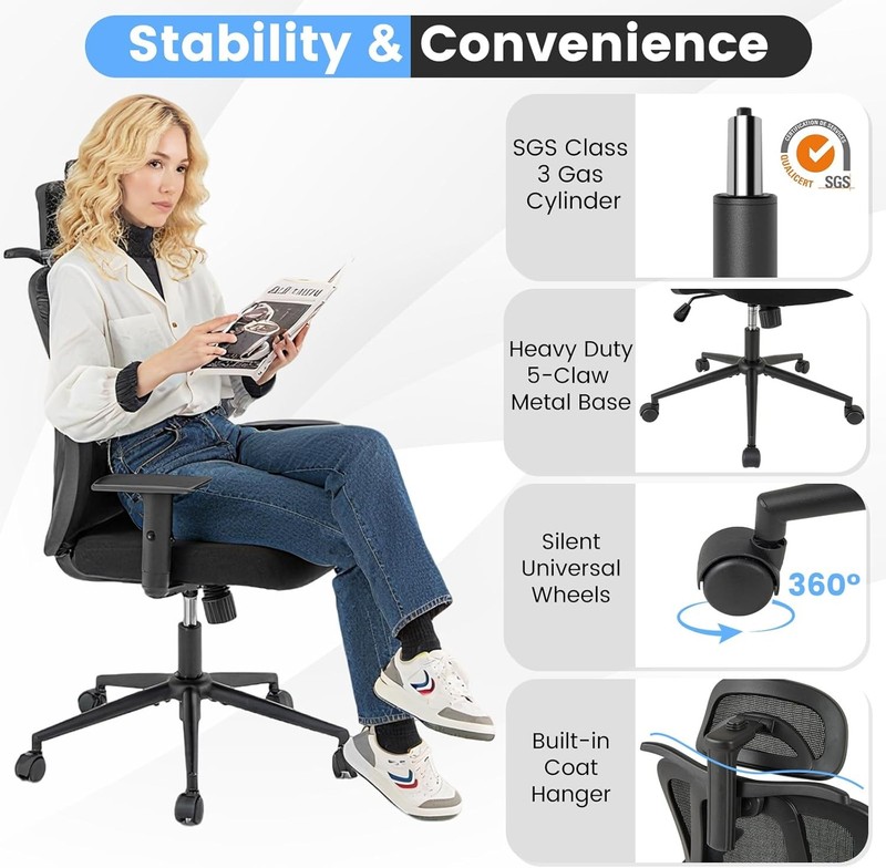 COSTWAY Mesh Office Chair,Ergonomic Computer Desk Chairs,3DHeadrest,10824BK-CYCB gallery