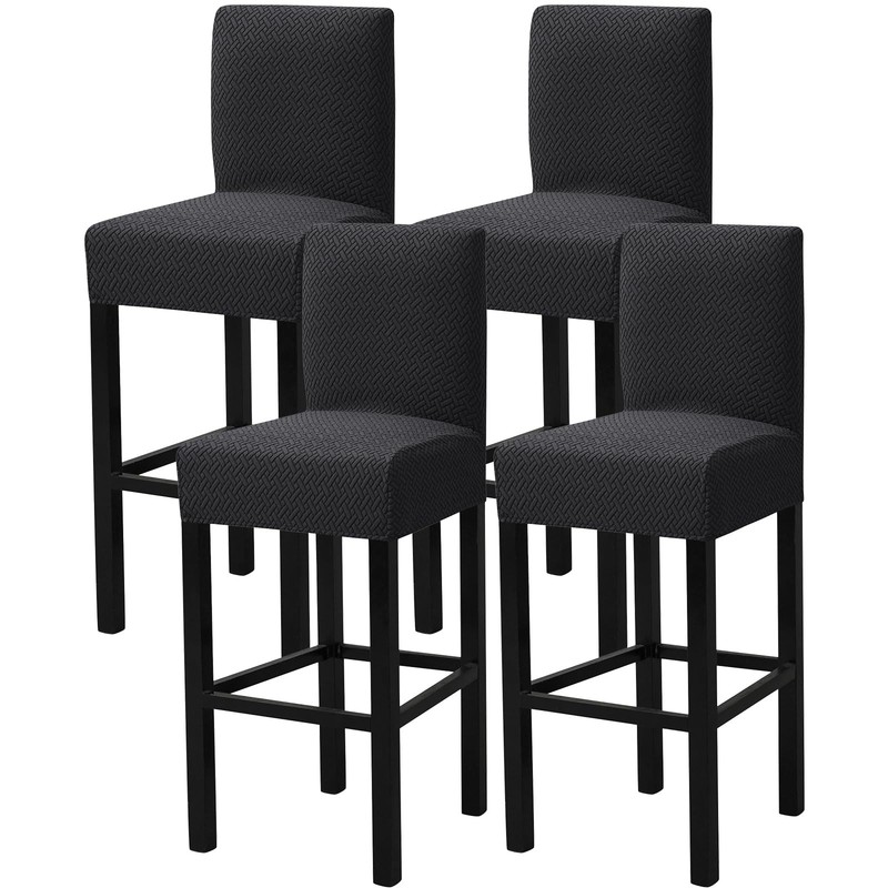 Gollense Bar Stool Covers Set of 4 Stretch Jacquard Barstool Slipcovers Black