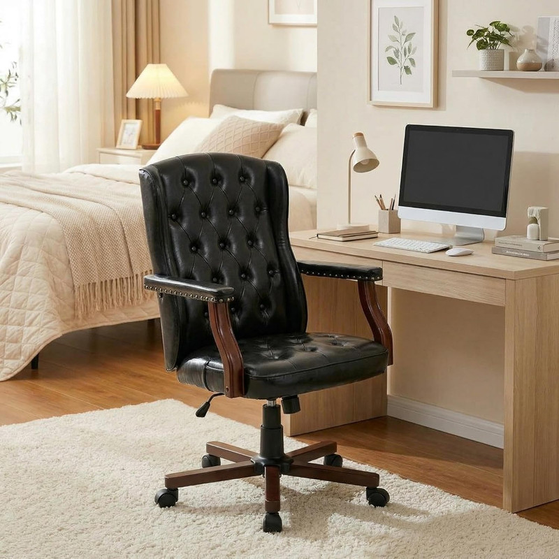Ergonomic Black Faux Leather Executive Office Chair with Wingback Design gallery