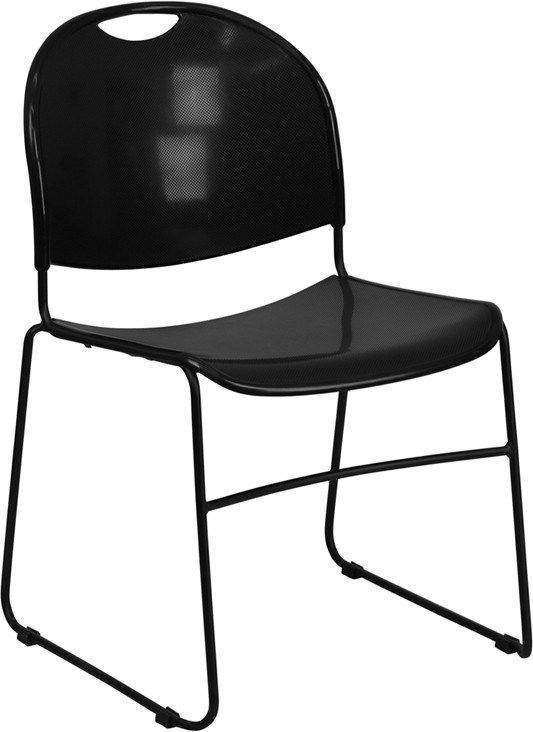 Heavy Duty Black Stack Office Chair with Sled Metal Base - Waiting Room Chair