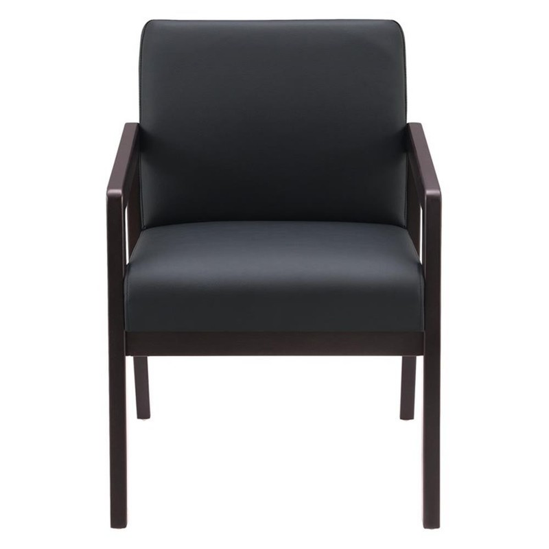 Scranton & Co Black Faux Leather Visitor Chair with Espresso Wood Finish gallery