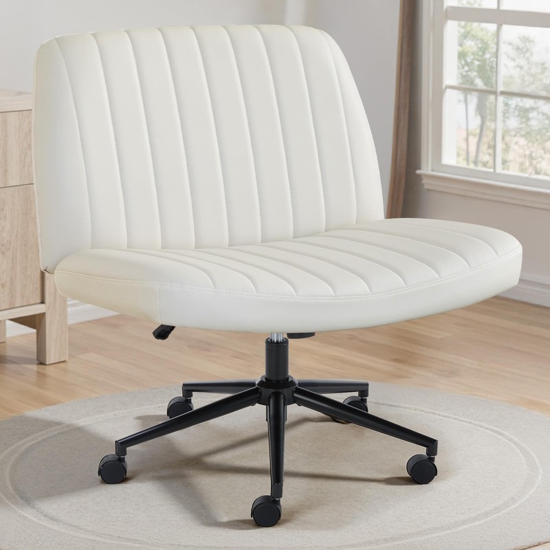 Criss Cross Chair with Wheels Wide Cross Legged Office Desk Vanity Chair Comf…