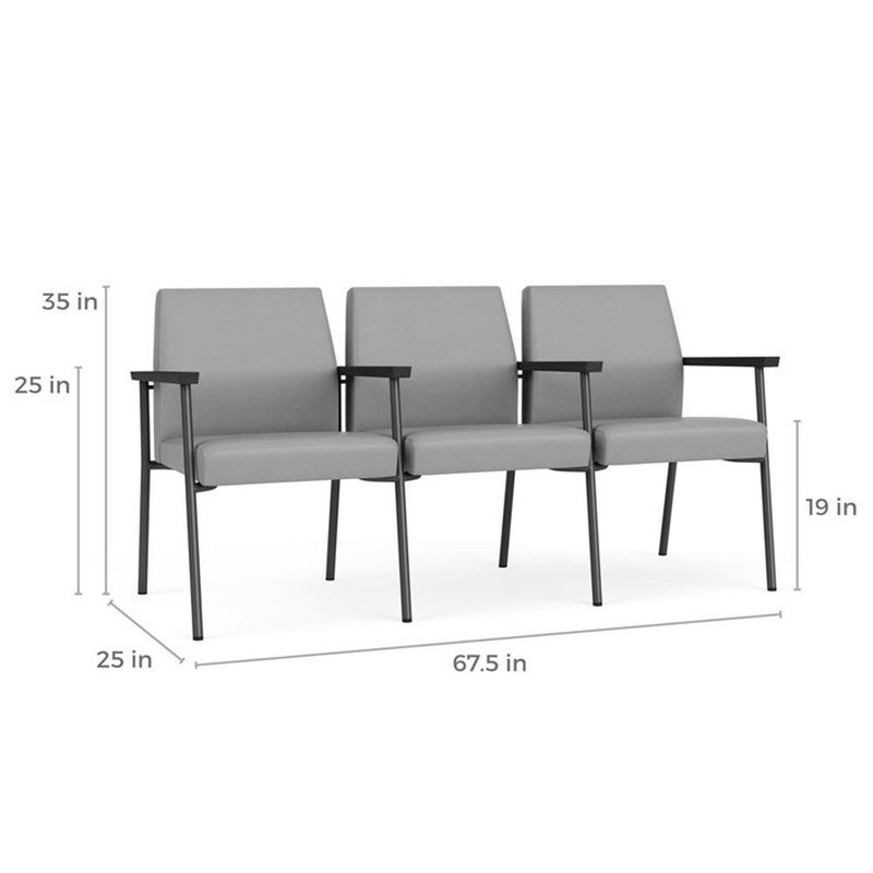 Pemberly Row Reception Waiting 3-Seat Tandem Seating/Charcoal Steel/Light Gray gallery