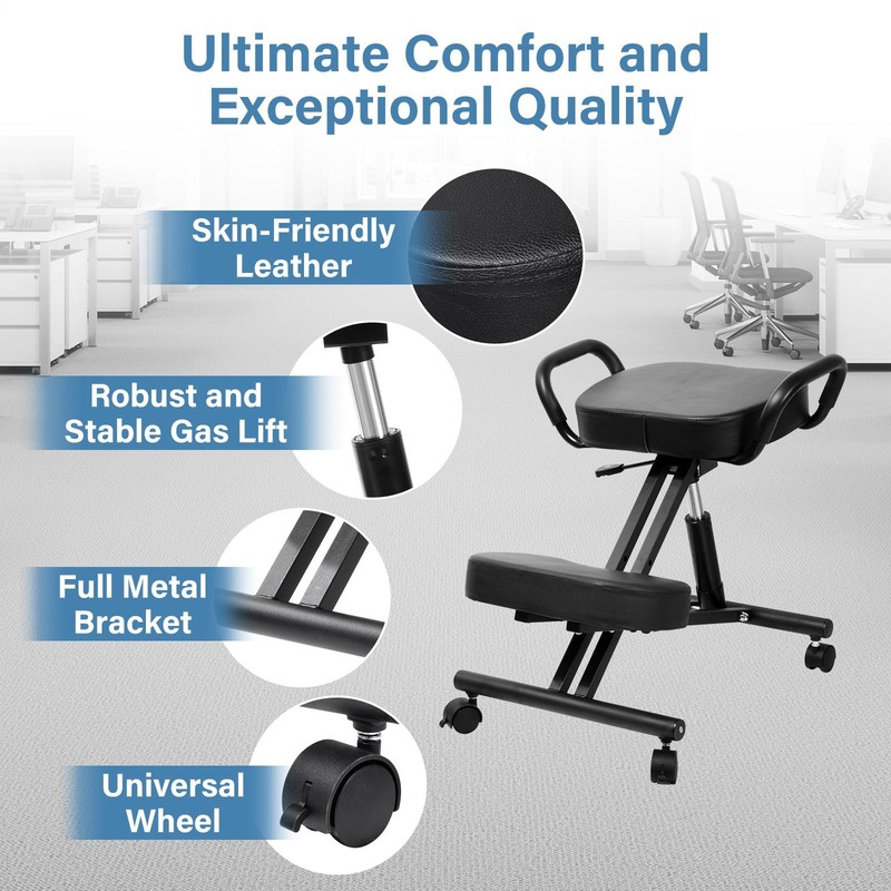 Ergonomic Kneeling Chair Adjustable Stool Upright Back Postures Home Office gallery