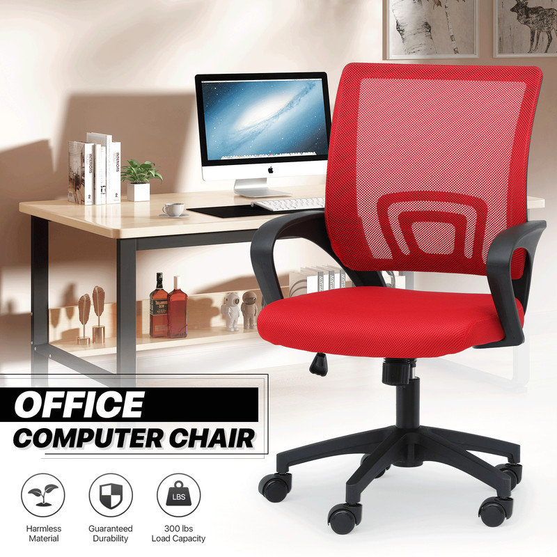 1Pc Height Adjustable Swivel Computer Home Office Ergonomic Desk Mesh Chair Red