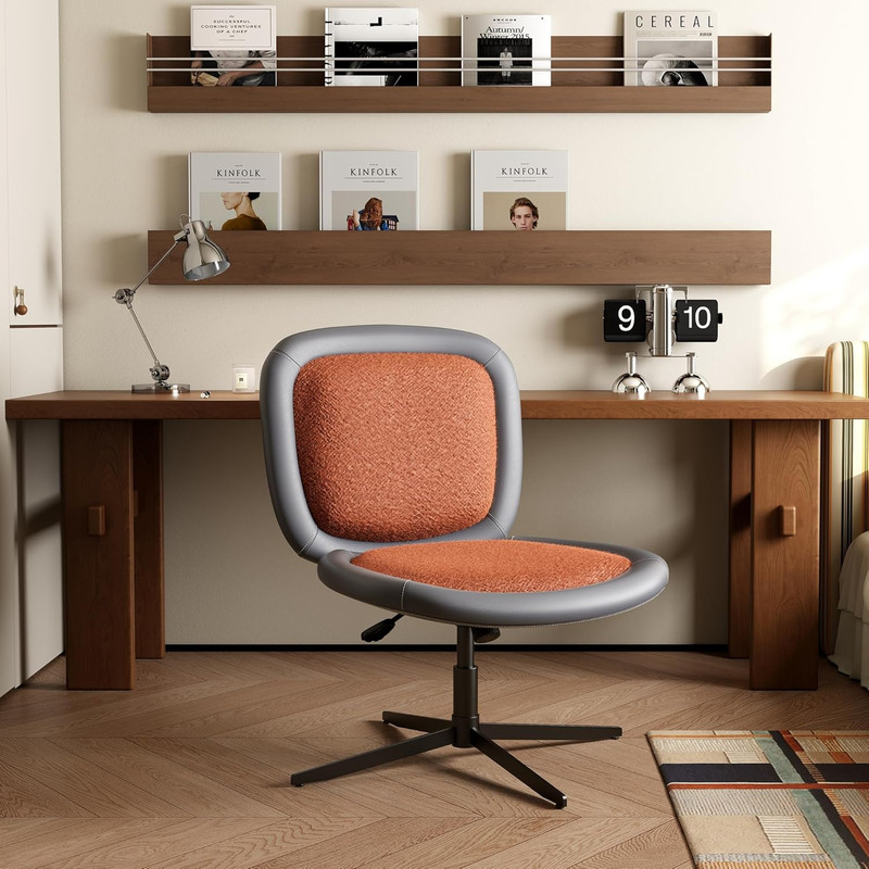 Nordic Armless Ergonomic Office Chair, Adjustable Height, PU Leather, Orange