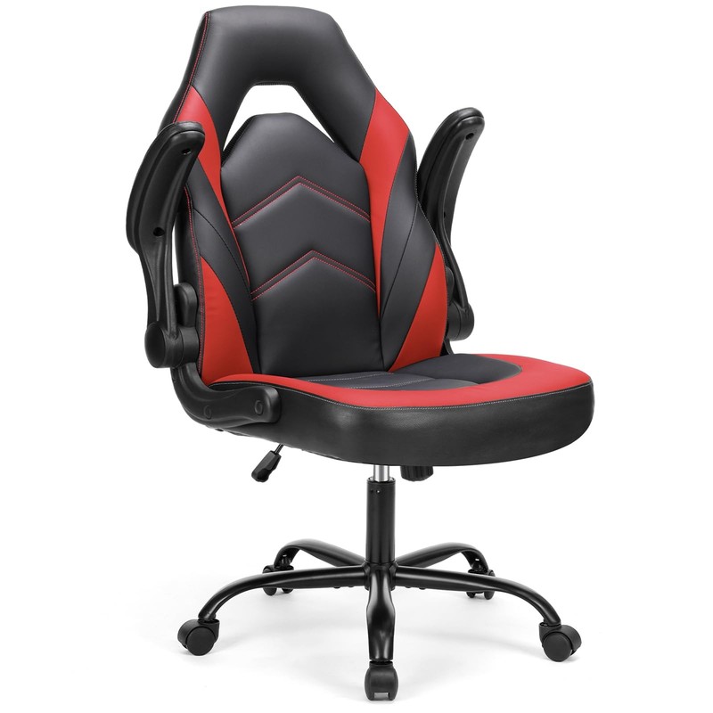 Computer Gaming Chair - PU Leather Ergonomic Lumbar Support with Flip-up Armr...