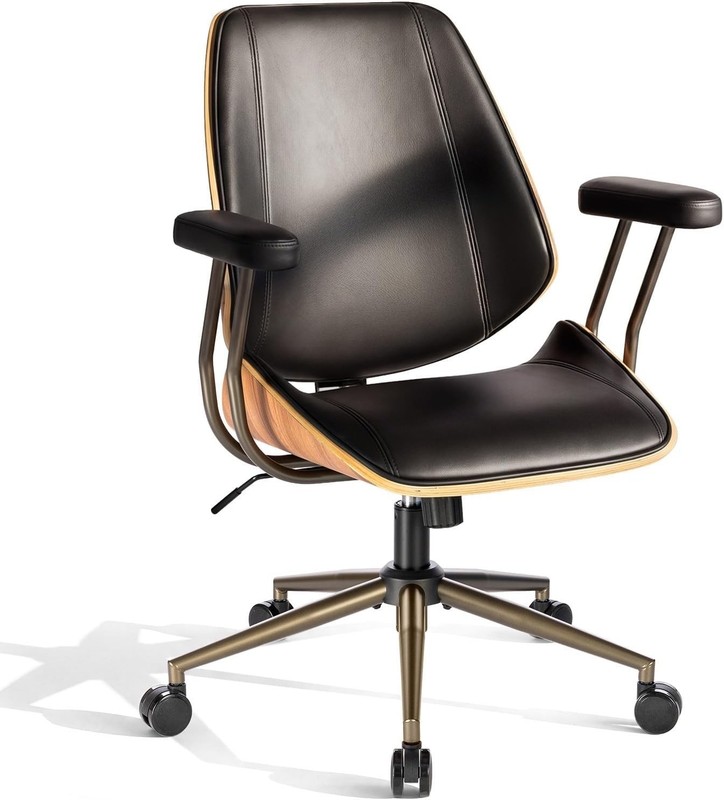 Modern Mid Back Home Office Chair, Adjustable Swivel Desk Chair with Armrests... gallery