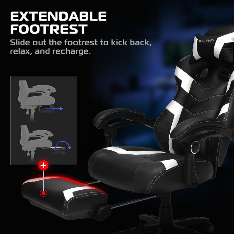 Comfortable White Gaming Recliner - 110 Pro Chair with Lumbar Support & Footrest gallery