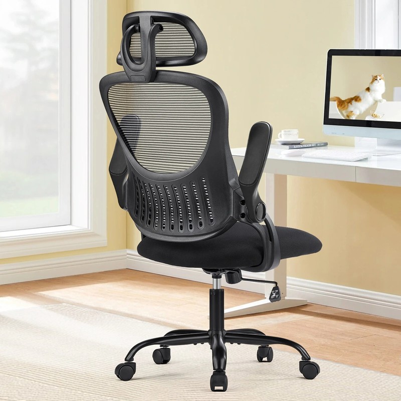 Mesh Ergonomic Office Computer Desk Chair Flip-up Arms Adjustable Headrests Com