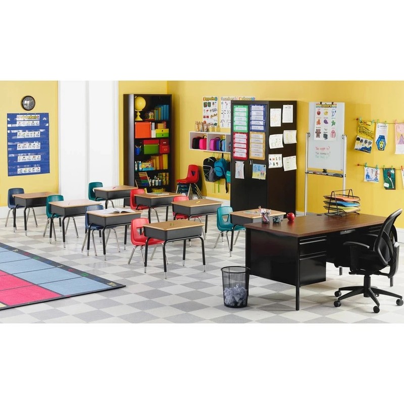 Lorell 18" Seat-height Student Stack Chairs - Four-legged Base - Navy - 4 pack gallery