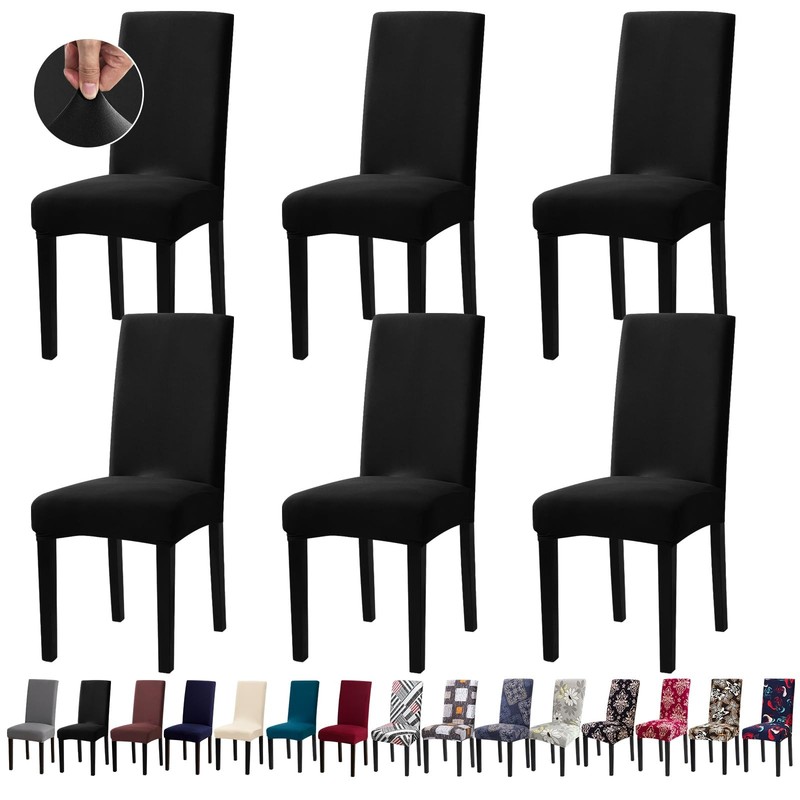 Fafua Chair Covers, Stretch Kitchen Dining Room Covers Set of 6, .Black