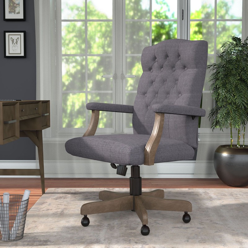 BOSS Executive Slate Grey Commercial Grade Linen Chair W/ Driftwood Finish Frame gallery