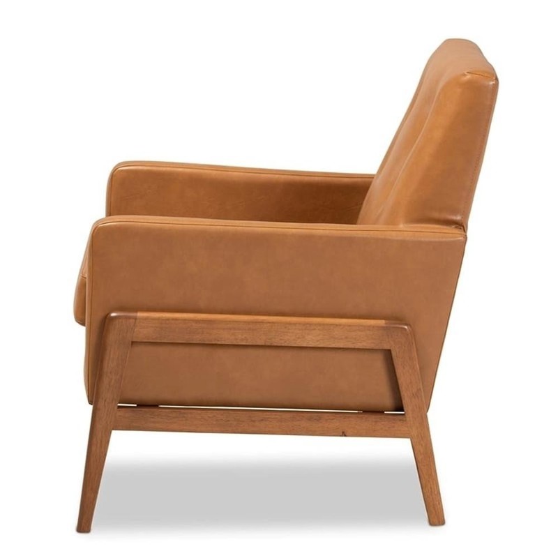 Bowery Hill Mid-Century Wood/Faux Leather Office Chair in Walnut Brown