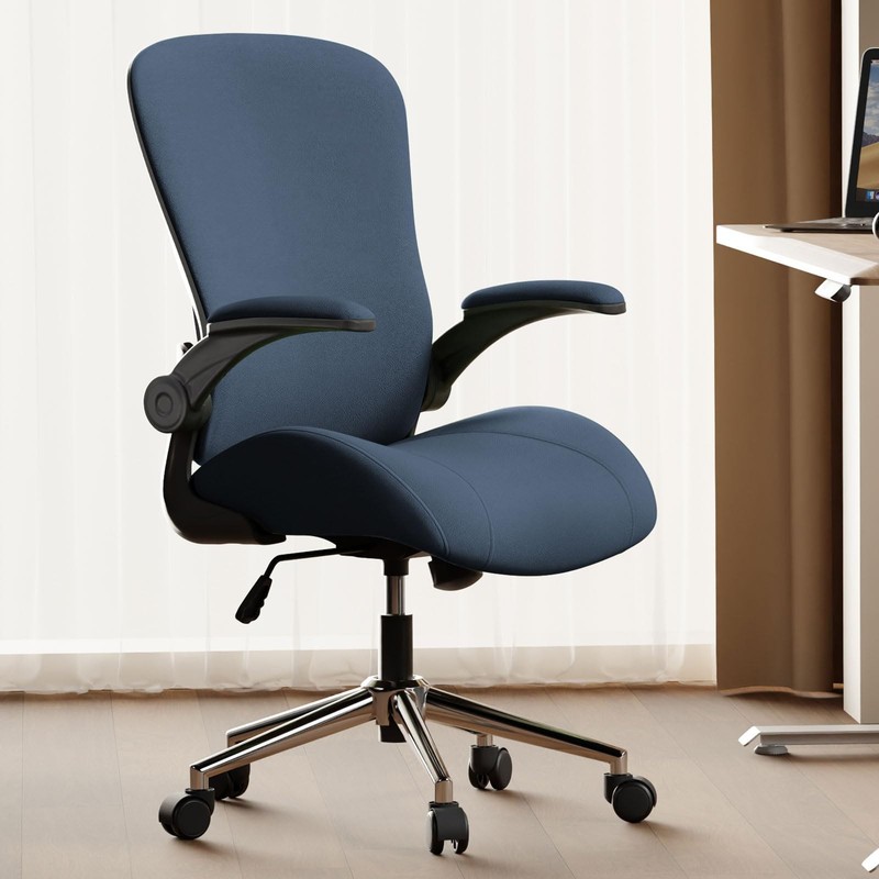 Blue Ergonomic Office Desk Chair, Soft Fabric Thickened Curved seat Cushion w...