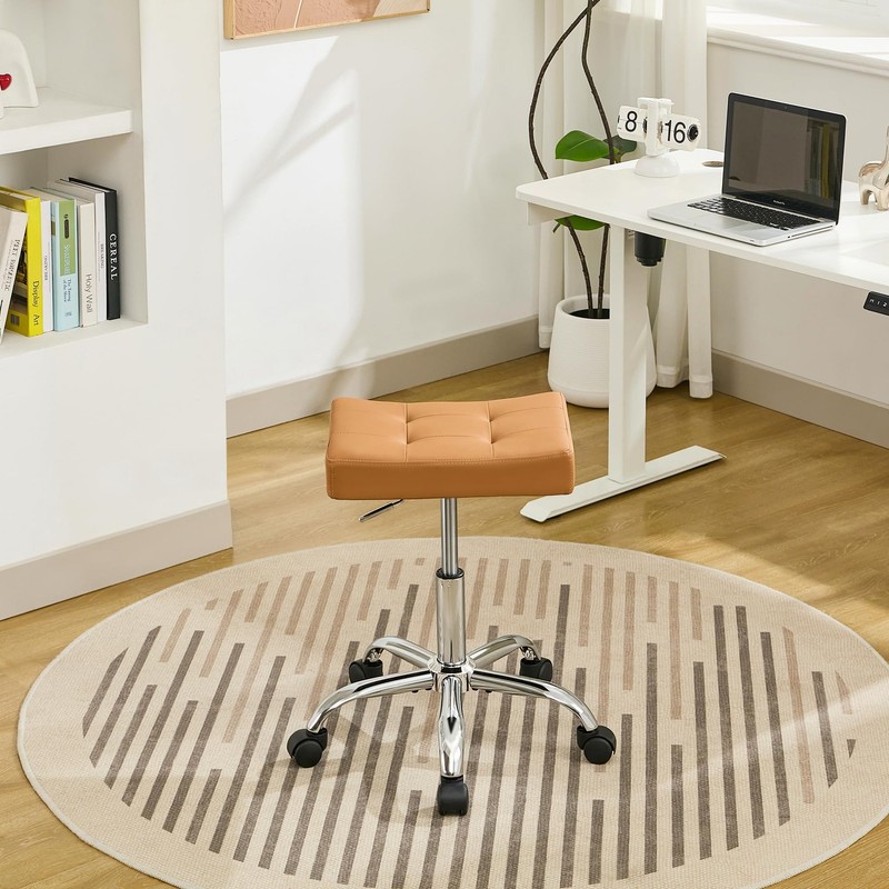 Office Stool with Wheels (300lbs Capacity) (Adjustable Height 17″-21″) Brown …