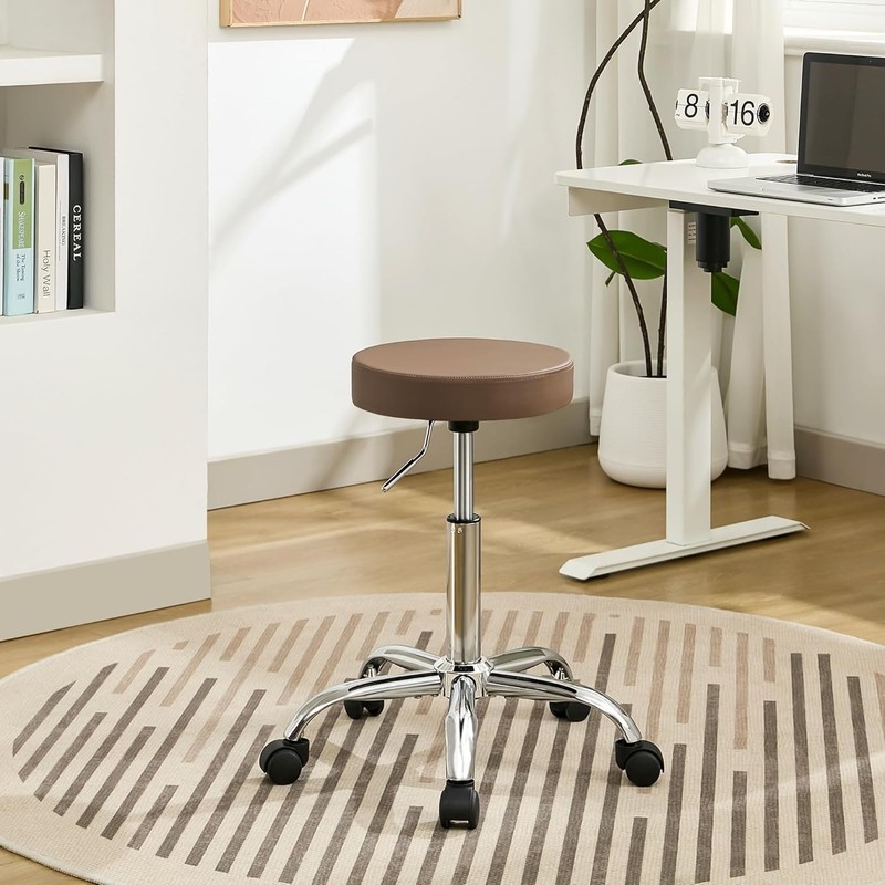 FIRAVOE Adjustable Office Stool with Wheels 19.5″ 26.6″ Coffee Brown *NEW*
