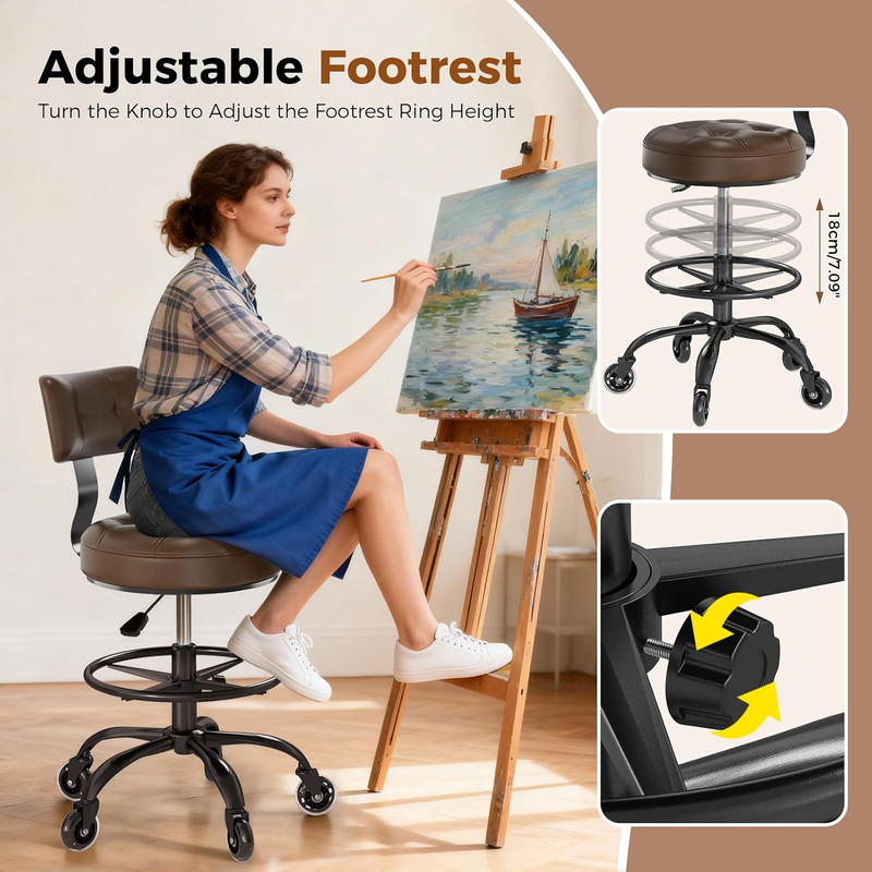 Adjustable Drafting Chair with Footrest & Wheels for Office & Home (Brown) gallery