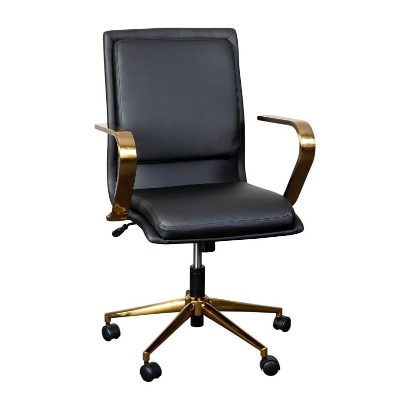 Mid-Back Designer Executive LeatherSoft Office Armchair with Brushed Gold Base