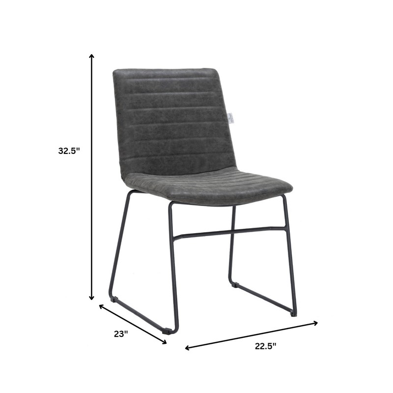 LeisureMod Office Chair in Leather/Polyester with Stainless Steel Base Charcoal