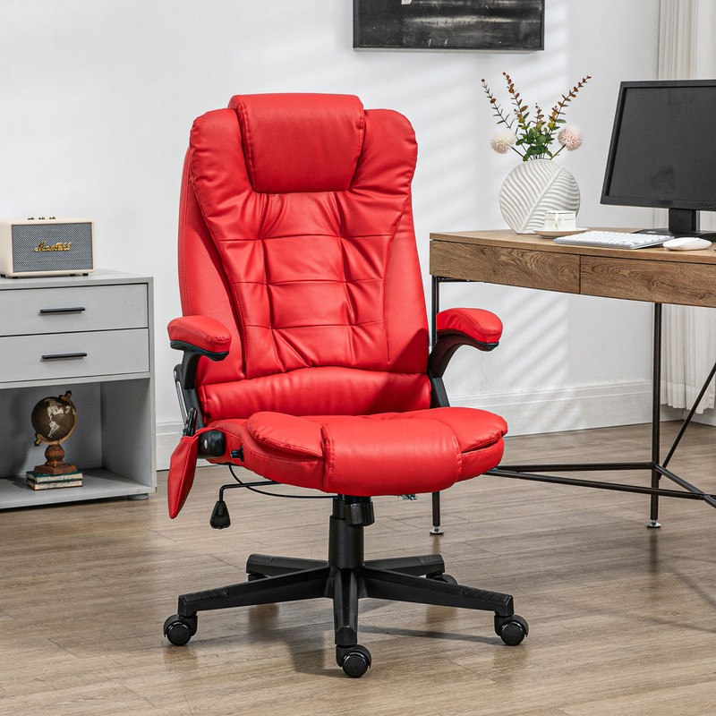 HOMCOM High-Back Vibration Massage Chair, Heating Office Chair, Red