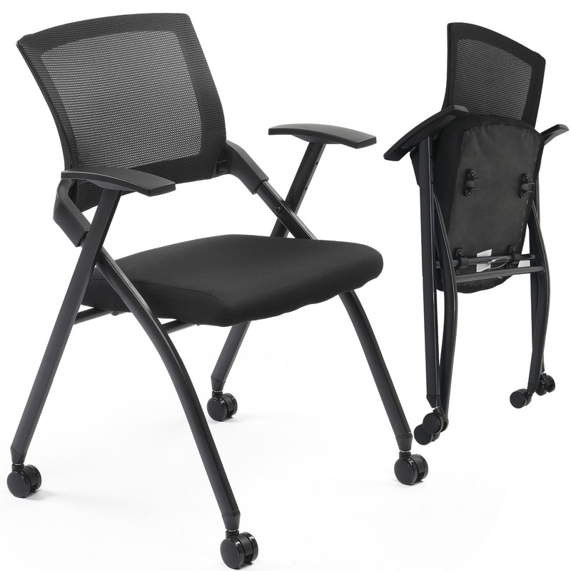 1/2Pcs Foldable Conference Room Chairs Stackable Office Chair Padded Seat,Black
