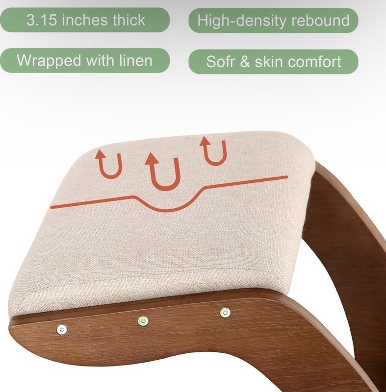 Ergonomic Kneeling Chair Rocking Wooden Posture Stool with Linen Cushion gallery